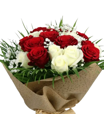 Beyaz ve Kırmızı Gül Buketi