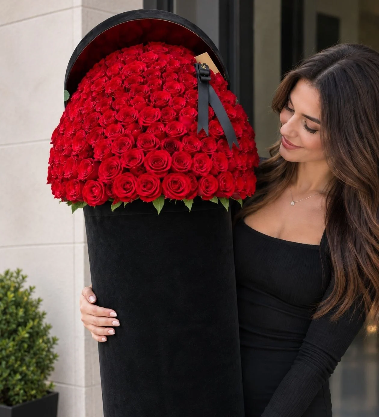 Deluxe Kutuda 1 Metre Tasarım Kırmızı Güller