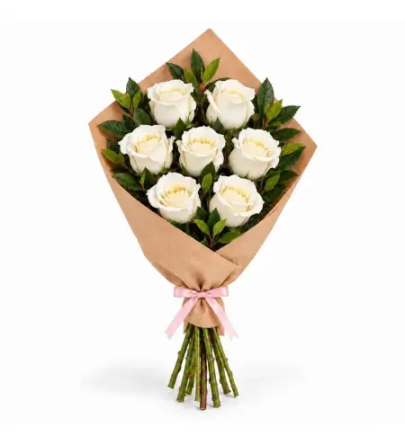 Floksia Beyaz Düş – 7 Beyaz Gül Buketi