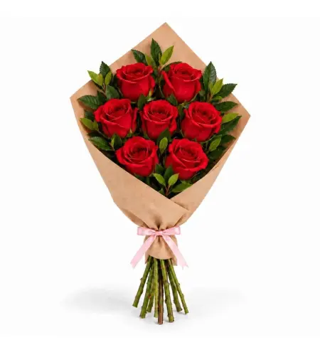 Floksia Kırmızı Aşk – 7 Kırmızı Gül Buketi
