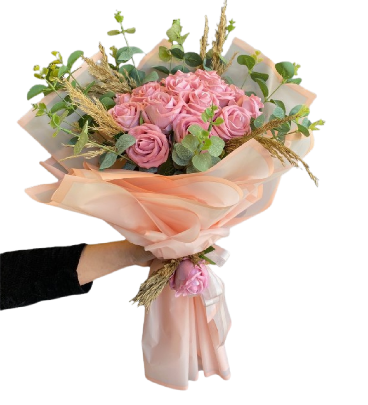 Pudra Düşler – 15’li Pembe Yapay Gül Buketi | Floksia Flowers