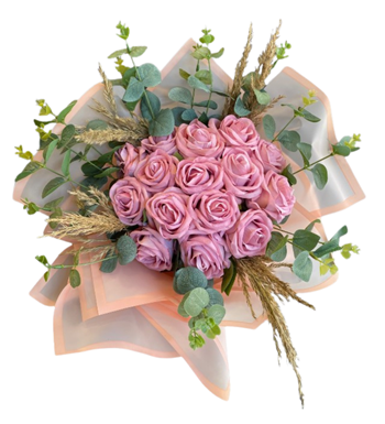 Pudra Düşler – 15’li Pembe Yapay Gül Buketi | Floksia Flowers